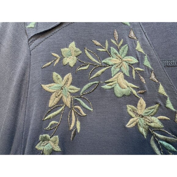 Knox Rose Womens Wrap Surplice Blouse Top Size L Blue Floral Embroidered Boho - Picture 6 of 13